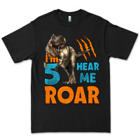 Black i'm five hear me roar dinosaur birthday Premium Tee - LillyAllenDesigns