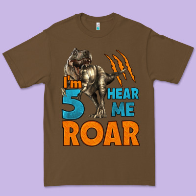 I'm Five Hear Me Roar Dinosaur Birthday Premium Tee Designed By Lillyallendesigns
