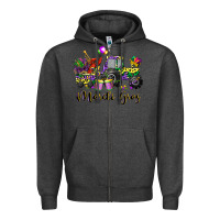 Charcoal Heather mardi gras tractor Zipper Hoodie - CowGirlArtShop