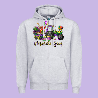 Mardi Gras Tractor Zipper Hoodie Designed By Cowgirlartshop