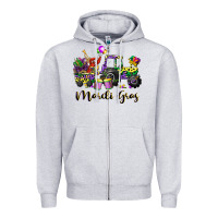 Heather Grey mardi gras tractor Zipper Hoodie - CowGirlArtShop