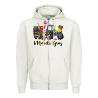 Oatmeal Heather mardi gras tractor Zipper Hoodie - CowGirlArtShop