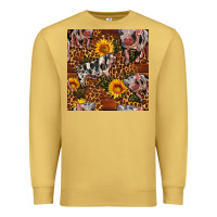 Antique Gold Western Spotted Pig With Sunflowers Seamless Premium Sweatshirt - FaDigitalArtStudio