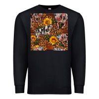 Black Western Spotted Pig With Sunflowers Seamless Premium Sweatshirt - FaDigitalArtStudio