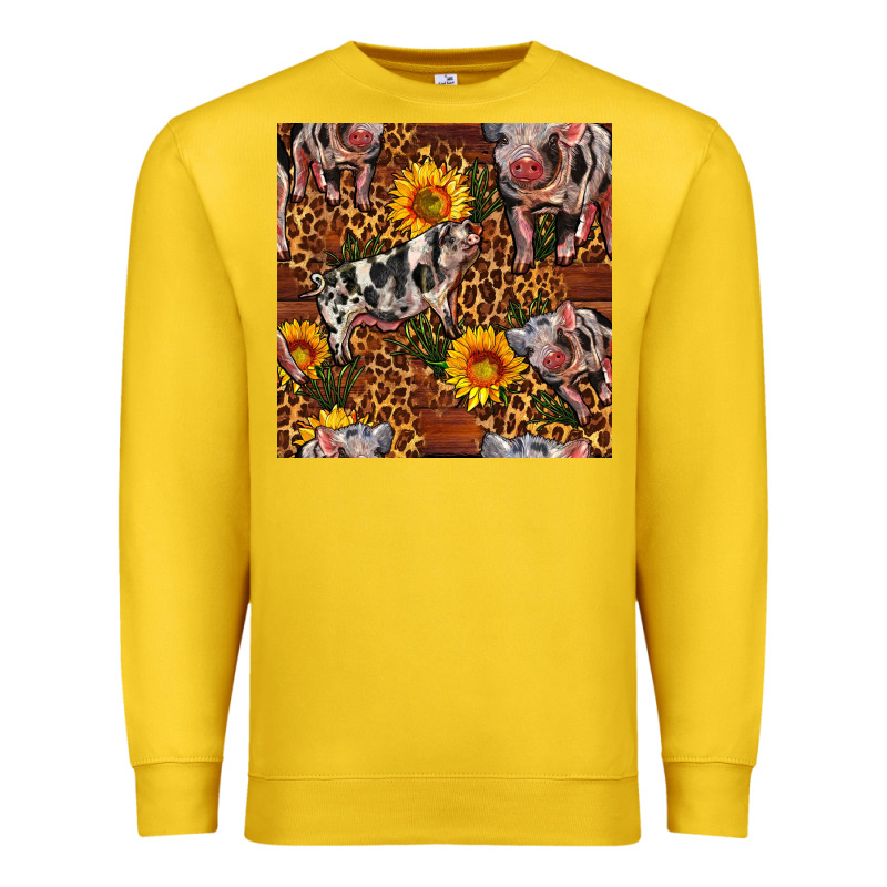Western Spotted Pig With Sunflowers Seamless Premium Sweatshirt by FaDigitalArtStudio | Teevron