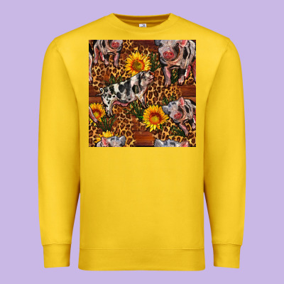Western Spotted Pig With Sunflowers Seamless Premium Sweatshirt Designed By Fadigitalartstudio