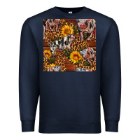 Navy Western Spotted Pig With Sunflowers Seamless Premium Sweatshirt - FaDigitalArtStudio