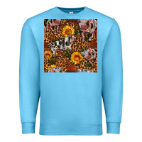 Ocean Blue Western Spotted Pig With Sunflowers Seamless Premium Sweatshirt - FaDigitalArtStudio