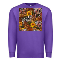 Purple Western Spotted Pig With Sunflowers Seamless Premium Sweatshirt - FaDigitalArtStudio