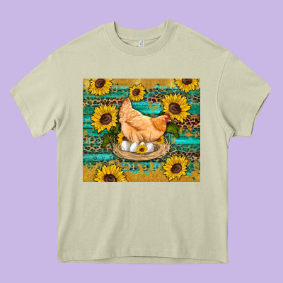 Western Farm Chicken Coop Animals Sunflowers Leopard Turquoise Wooden Heavy Core Tee Designed By Artiststas