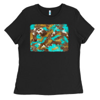 Western Turquoise Leopard And Cowhide Background Ladies Tee | Teevron
