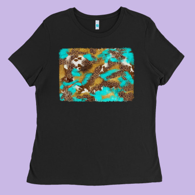 Western Turquoise Leopard And Cowhide Background Ladies Tee Designed By Artiststas