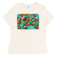 Bone western turquoise leopard and cowhide background Ladies Tee - Artiststas