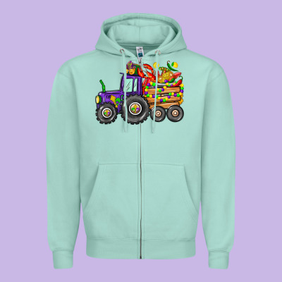 Mardi Gras Tractor Zipper Hoodie Designed By Cowgirlartshop