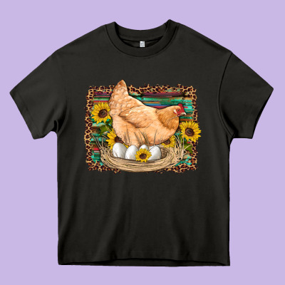 Western Farm Chicken Coop Animals Eggs Sunflowers Leopard Serape Woode Heavy Core Tee Designed By Artiststas