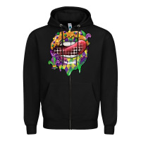 Black mardi gras lips Zipper Hoodie - CowGirlArtShop