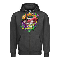 Charcoal Heather mardi gras lips Zipper Hoodie - CowGirlArtShop