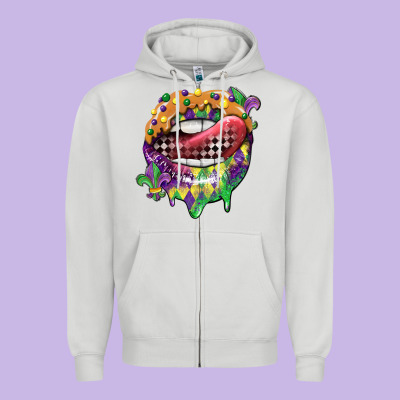 Mardi Gras Lips Zipper Hoodie Designed By Cowgirlartshop