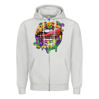 Dove Grey mardi gras lips Zipper Hoodie - CowGirlArtShop
