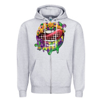 Heather Grey mardi gras lips Zipper Hoodie - CowGirlArtShop