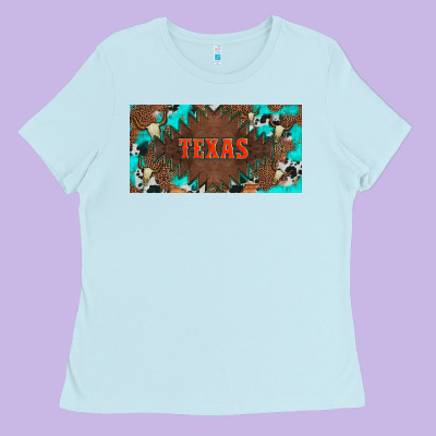 Western Texas And Bullskulls With Turquoise And Leopard Licanse Plate Ladies Tee Designed By Artiststas