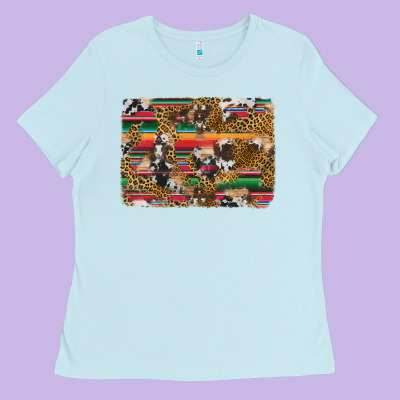 Western Serape Cowhide And Leopard Background Ladies Tee Designed By Artiststas