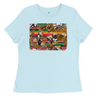 Baby Blue western serape cowhide and leopard background Ladies Tee - Artiststas