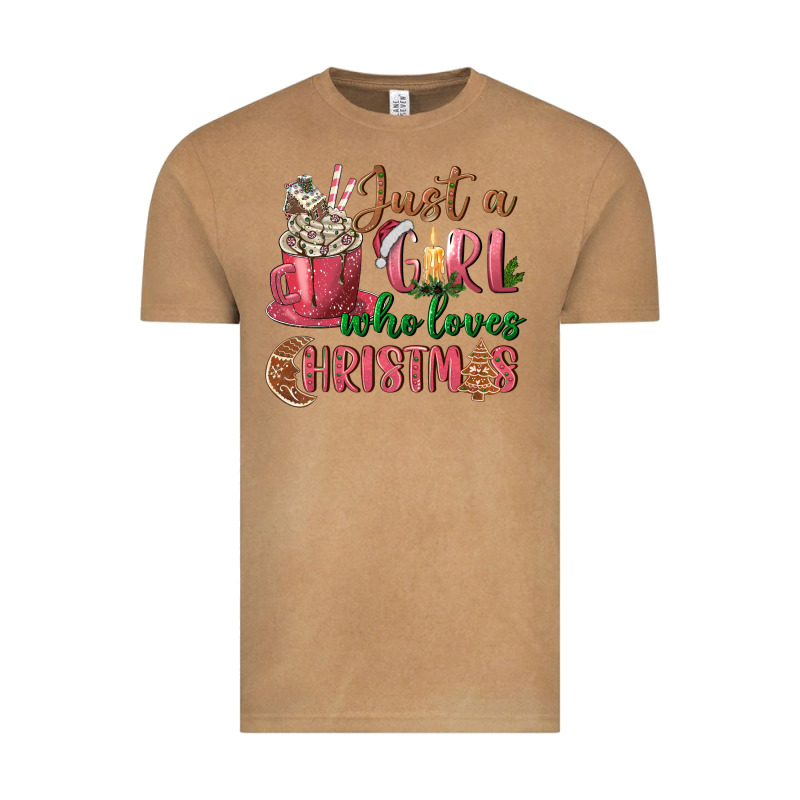 Pink Just A Girl Who Loves Christmas Vintage Tee by NancyCooperArtShop | Teevron