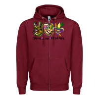 Burgundy peace love mardi gras Zipper Hoodie - CowGirlArtShop