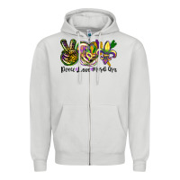 Dove Grey peace love mardi gras Zipper Hoodie - CowGirlArtShop