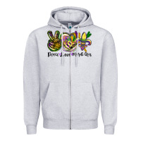 Heather Grey peace love mardi gras Zipper Hoodie - CowGirlArtShop