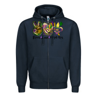 Navy peace love mardi gras Zipper Hoodie - CowGirlArtShop