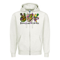 Oatmeal Heather peace love mardi gras Zipper Hoodie - CowGirlArtShop