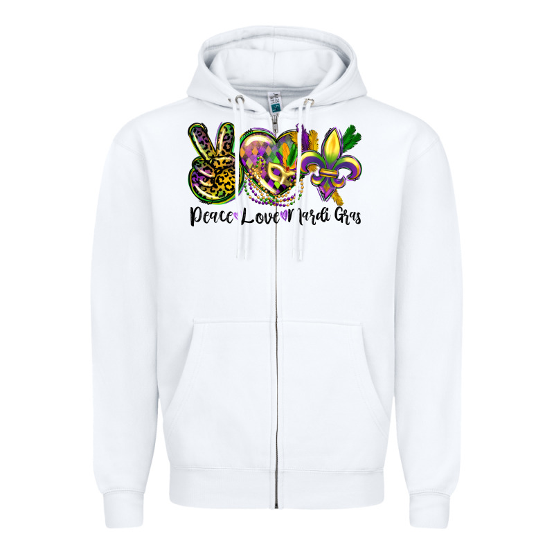 Peace Love Mardi Gras Zipper Hoodie by CowGirlArtShop | Teevron