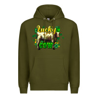Army Green St. Patrick's Day Cow Premium Hoodie - HowdyJamesFarm