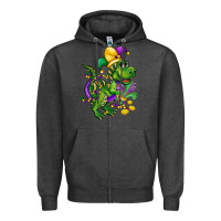 Charcoal Heather mardi gras trex Zipper Hoodie - CowGirlArtShop