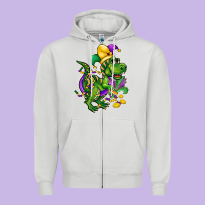Mardi Gras Trex Zipper Hoodie Designed By Cowgirlartshop