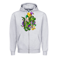 Heather Grey mardi gras trex Zipper Hoodie - CowGirlArtShop