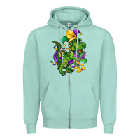 Seafoam mardi gras trex Zipper Hoodie - CowGirlArtShop