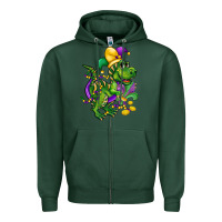 Sports Green mardi gras trex Zipper Hoodie - CowGirlArtShop