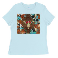 Baby Blue western floral bullskull cowhide and leopard Ladies Tee - Artiststas