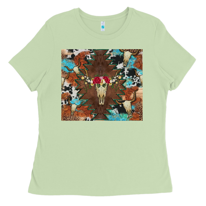 Western Floral Bullskull Cowhide And Leopard Ladies Tee by Artiststas | Teevron