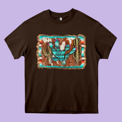 Cactus Cowhide Serape Heavy Core Tee Designed By Adodesignshop