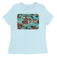 Baby Blue western cowhide and leopard with turquoise background Ladies Tee - Artiststas
