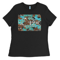 Black western cowhide and leopard with turquoise background Ladies Tee - Artiststas
