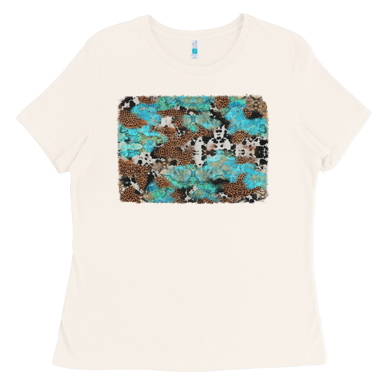 Western Cowhide And Leopard With Turquoise Background Ladies Tee by Artiststas | Teevron