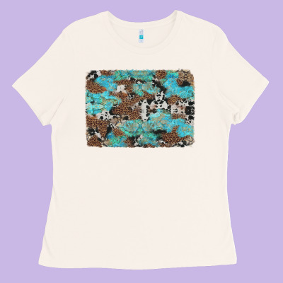 Western Cowhide And Leopard With Turquoise Background Ladies Tee Designed By Artiststas