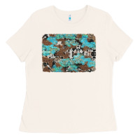 Bone western cowhide and leopard with turquoise background Ladies Tee - Artiststas