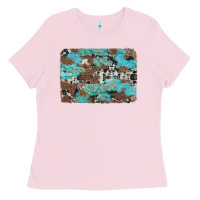 Bubblegum Pink western cowhide and leopard with turquoise background Ladies Tee - Artiststas