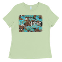 Matcha western cowhide and leopard with turquoise background Ladies Tee - Artiststas
